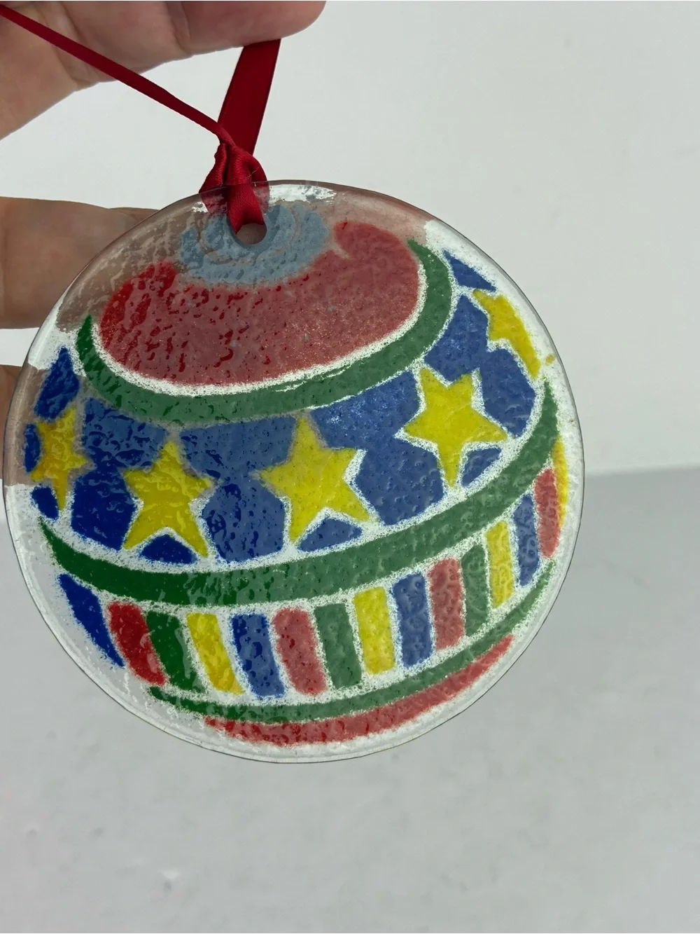 Peggy Karr Glass Set of 2 Vintage 90's Christmas Ornaments - Santa & Ball